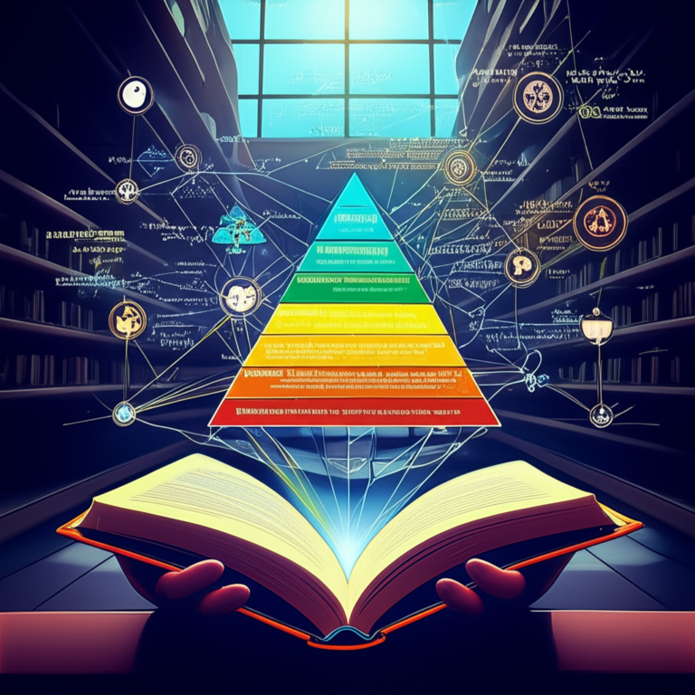 Ilustração de metaleitura com páginas de livro que se transformam em fios de luz conectando símbolos de teorias sociais.
